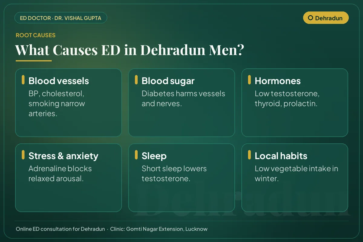 Six common causes of erectile dysfunction among men in Dehradun, including local lifestyle habits