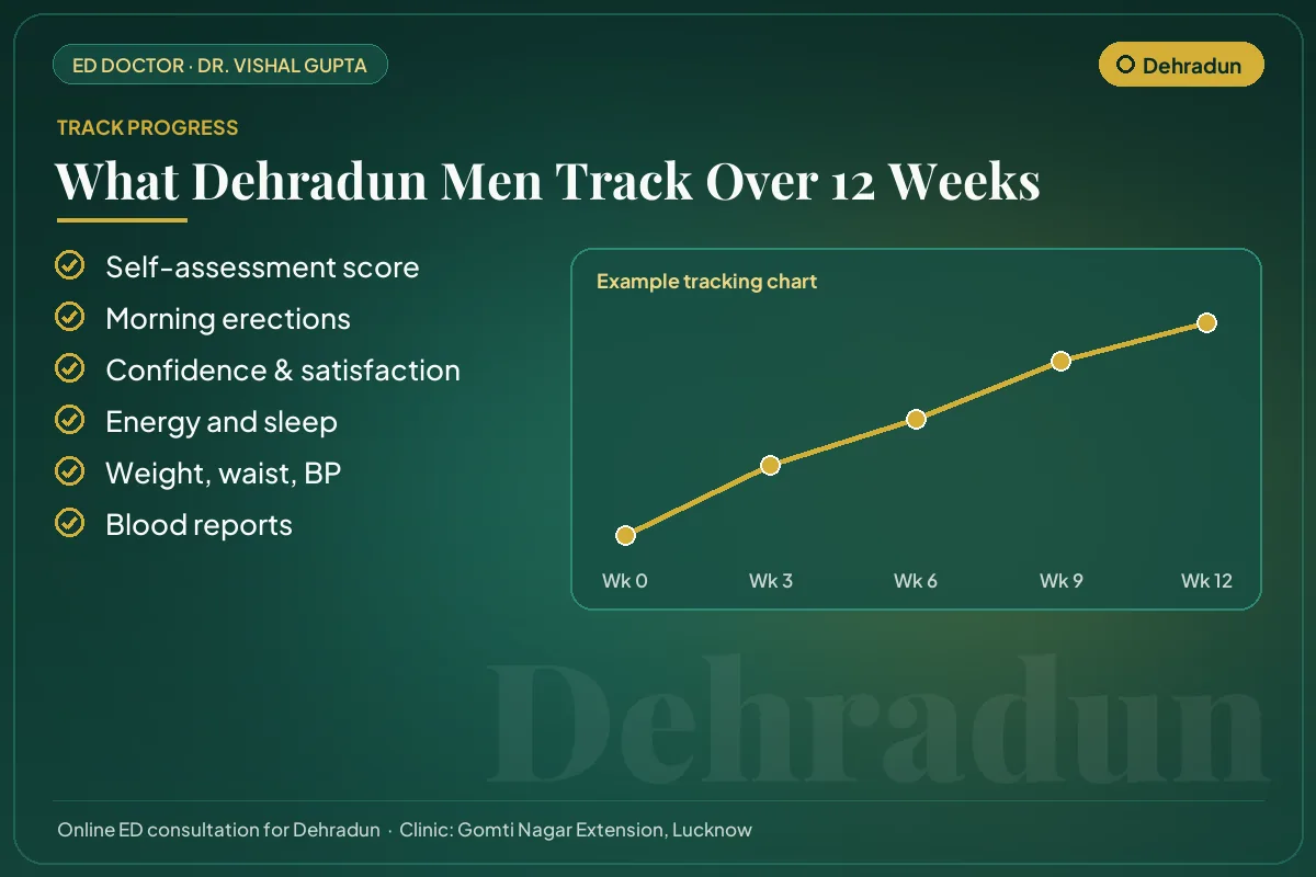 Example 12-week progress chart and the markers Dehradun patients track for erectile health