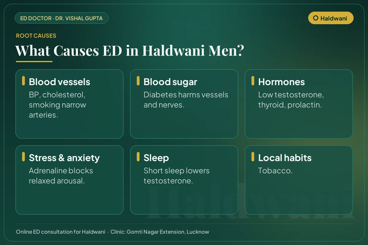 Six common causes of erectile dysfunction among men in Haldwani, including local lifestyle habits