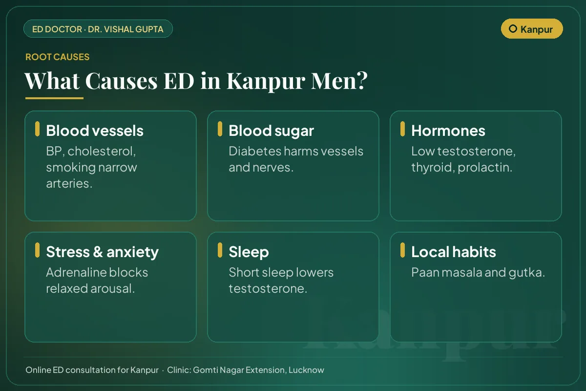 Six common causes of erectile dysfunction among men in Kanpur, including local lifestyle habits
