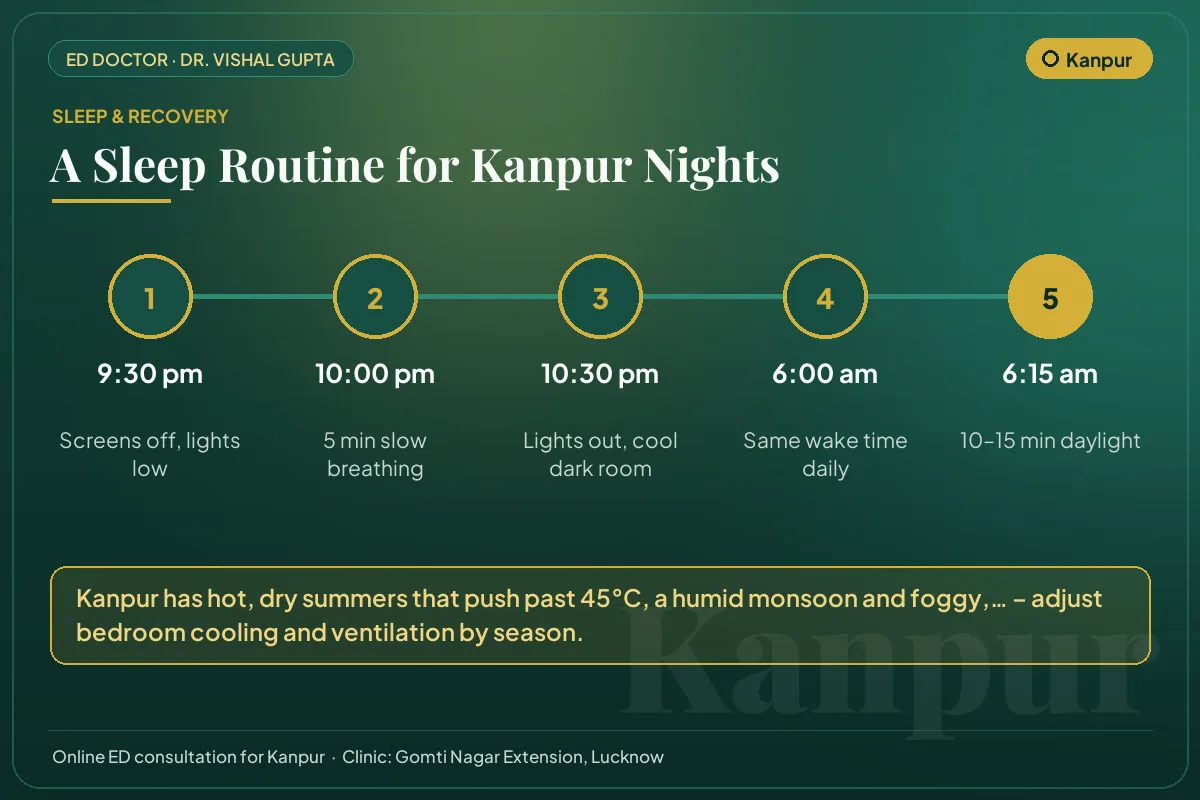 Nightly sleep routine for better testosterone and erectile health, adapted to Kanpur's climate