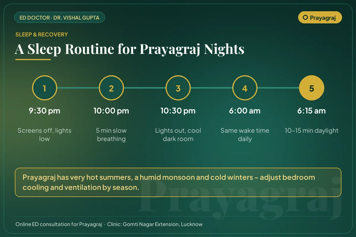 Nightly sleep routine for better testosterone and erectile health, adapted to Prayagraj's climate
