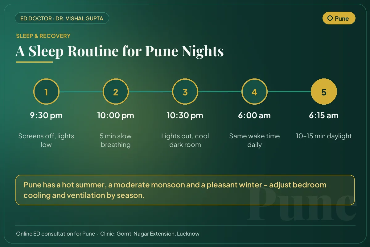 Nightly sleep routine for better testosterone and erectile health, adapted to Pune's climate