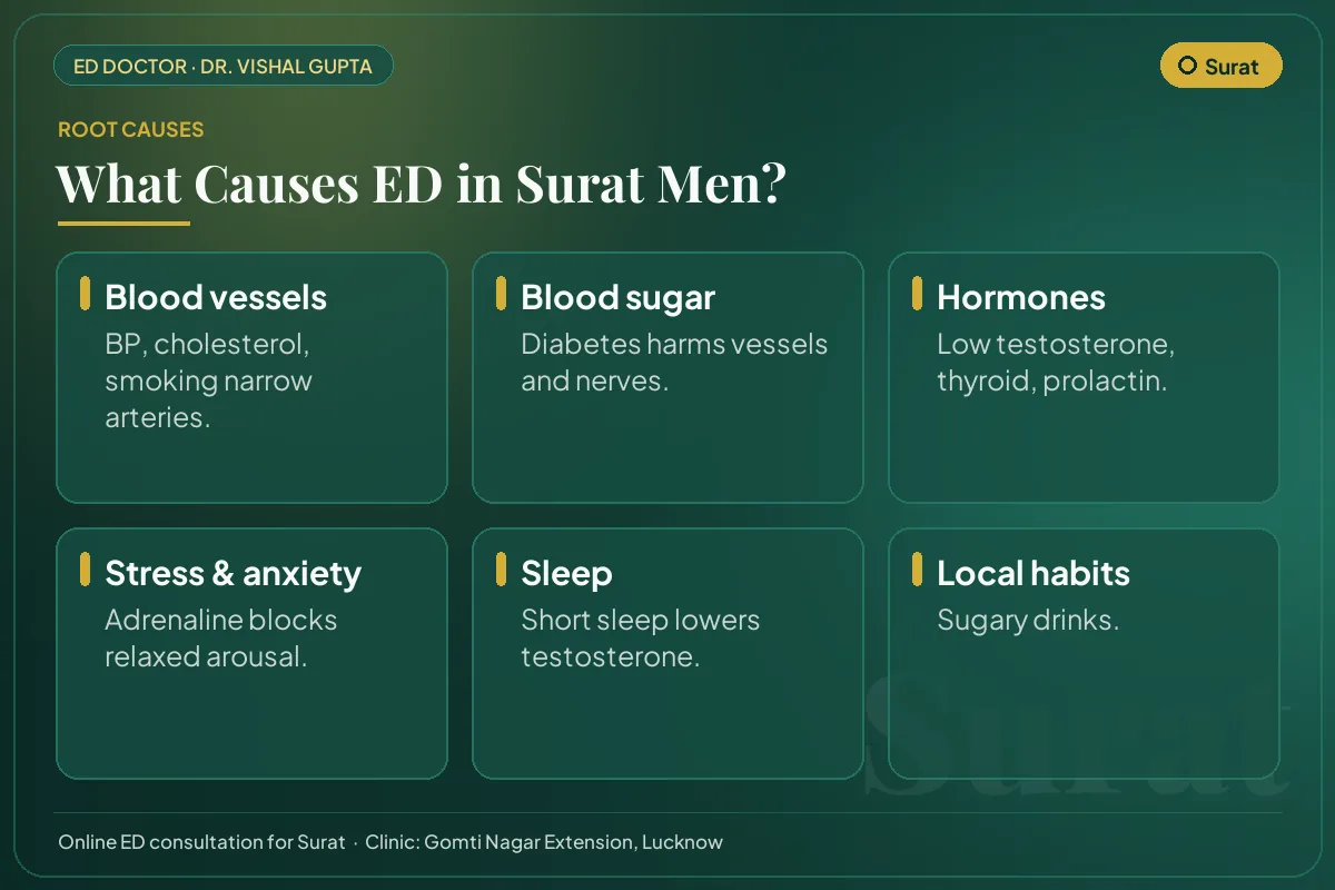 Six common causes of erectile dysfunction among men in Surat, including local lifestyle habits