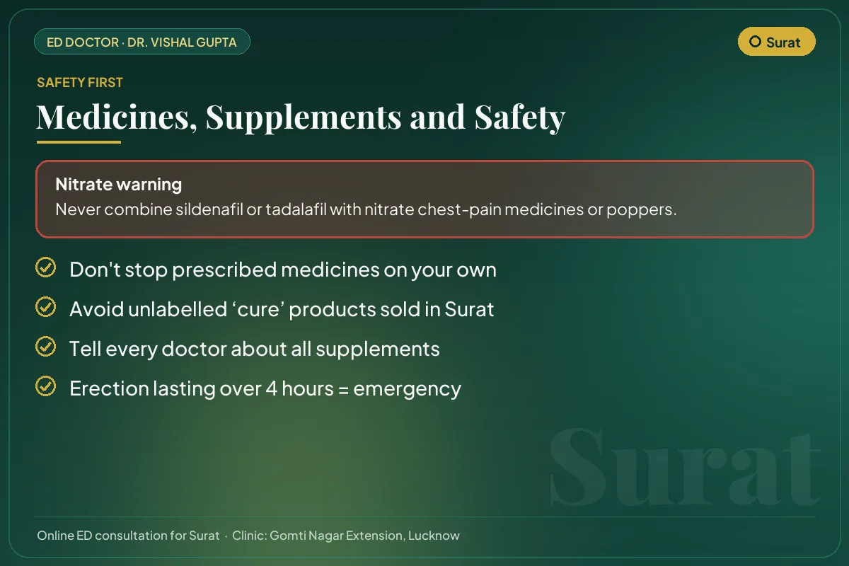 Medicine and supplement safety checklist for men in Surat, including the nitrate warning