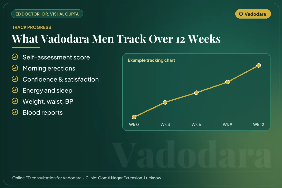 Example 12-week progress chart and the markers Vadodara patients track for erectile health